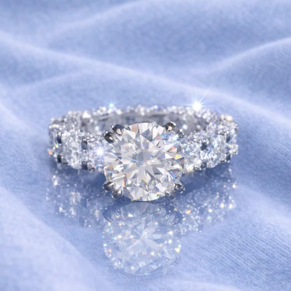 5ct Round Moissanite Engagement Ring | Passes Diamond Tester | 925 Silver